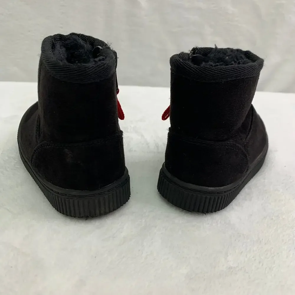 Cat & Jack Little Girls Sz 6 Black Faux Fur Fleece Lined Black Zip Up Boots Mid